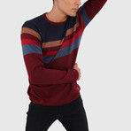 Slim Fit Crew Neck Sweater // Burgundy + Multicolor (Medium)