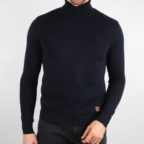 Plain Slim Fit Turtleneck Sweater // Navy Blue (Medium)