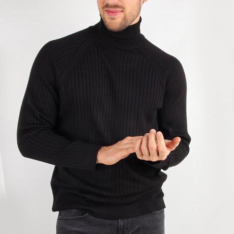 Ribbed Slim Fit Turtleneck Sweater // Black (Medium)