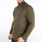 Ribbed Slim Fit Turtleneck Sweater // Olive (Medium)