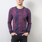 Slim Fit Crew Neck Sweater // Blue + Burgundy (Small)