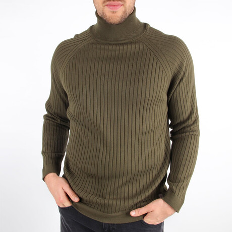 Ribbed Slim Fit Turtleneck Sweater // Olive (Medium)