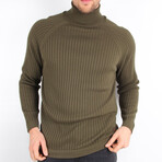 Ribbed Slim Fit Turtleneck Sweater // Olive (Medium)