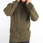 Cable Slim Fit Turtleneck Sweater // Olive (Medium)