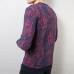 Slim Fit Crew Neck Sweater // Blue + Burgundy (Small)