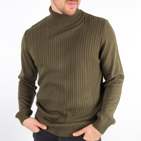 Cable Slim Fit Turtleneck Sweater // Olive (Medium)