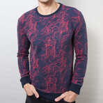 Slim Fit Crew Neck Sweater // Blue + Burgundy (Small)