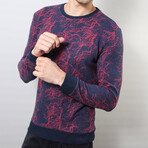 Slim Fit Crew Neck Sweater // Blue + Burgundy (Small)