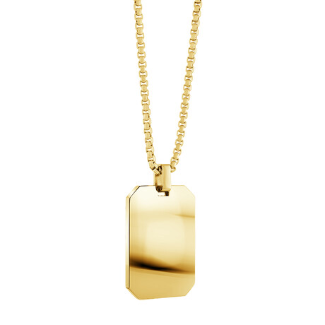 Stainless Steel Matte Polished Reversible Bevel Dogtag Necklace // Gold