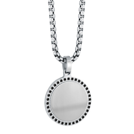 Stainless Steel Polished Round Plate Necklace // Silver