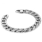 Stainless Steel Cuban Link Grooved Lines Bracelet // 12mm // Silver