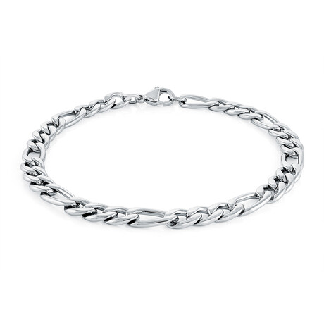 Stainless Steel Figaro Polished Bracelet // 6mm // Silver