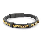 Stainless Steel Franco Link Leather Bracelet // 7mm // Black + Gold