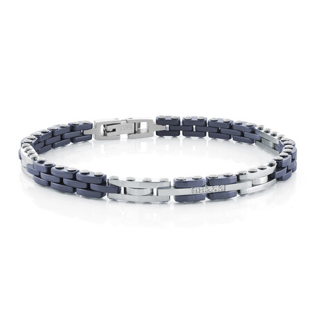 Stainless Steel Ceramic Bracelet // 4.5mm // Silver + Blue