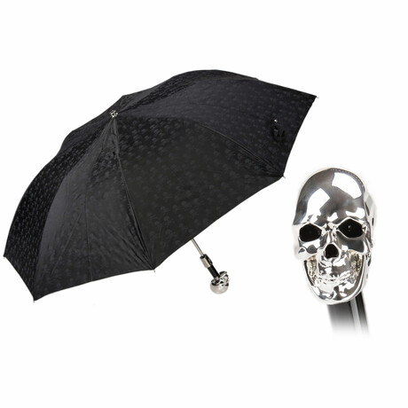 Silver Skull Folding Umbrella // Black