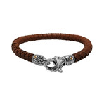 Bali Silver + 18K Gold Accented Leather Bracelet // Silver + Gold + Brown