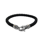 Bali Leather Bracelet + Textured Silver Lock Station // Silver + Black