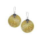 Bali Sterling Silver + 18K Gold Yellow 30mm Carved Mother of Pearl Lotus Flower Earrings