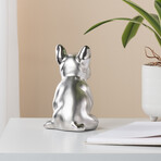 Ceramic Décor Sculpture // Sitting Bulldog // Silver