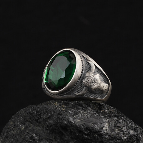 Bull Ring with Lab Emerald (5)