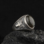 Bull Signet Ring with Labradorite (6.5)