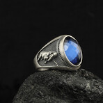 Bull Ring with Lab Sapphire (6.5)