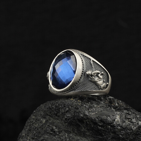 Bull Ring with Lab Sapphire (5)