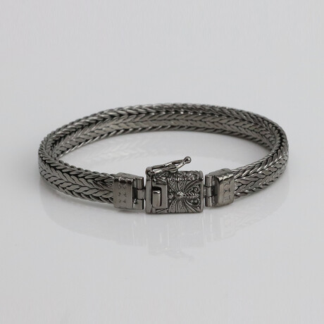 Sterling Silver Square Braided Link Chain Bracelet // 8mm // Black