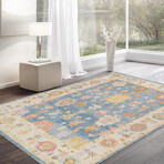 Pasargad Home Authentic Turkish Oushak // Hand-Knotted Wool Area Rug // Light Blue // V8 // 9'10" X 13' 1"