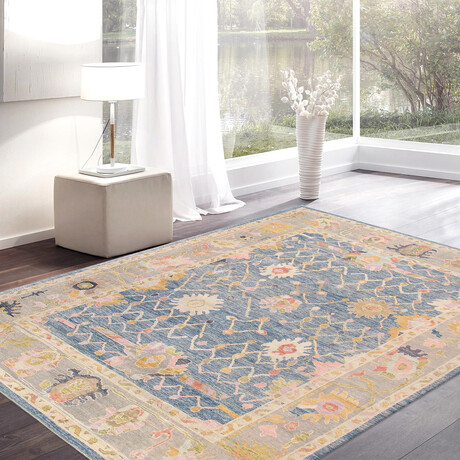 Pasargad Home Authentic Turkish Oushak // Hand-Knotted Wool Area Rug // Light Blue // V6 // 11' 7" X 14' 7"