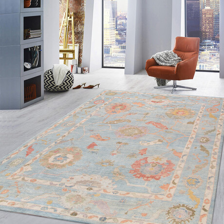 Pasargad Home Authentic Turkish Oushak // Hand-Knotted Wool Area Rug // Light Blue // V7 // 11'11" X 14' 4"