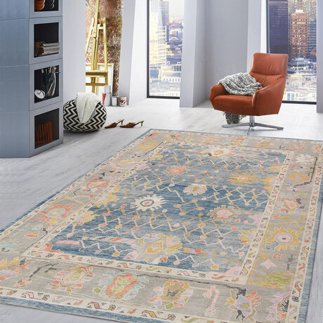 Pasargad Home Authentic Turkish Oushak // Hand-Knotted Wool Area Rug // Light Blue // V11 // 10' 0" X 13' 6"