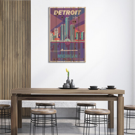 Detroit Travel Poster by Jim Zahniser (40"H x 26"W x 1.5"D)