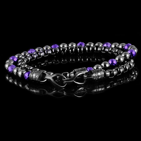 Purple Hematite + Hematite + Gunmetal Plated Box Chain Wrap Bracelet // 12mm