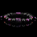 Purple Plated Skull + Onyx Stone Adjustable Bracelet // 10mm