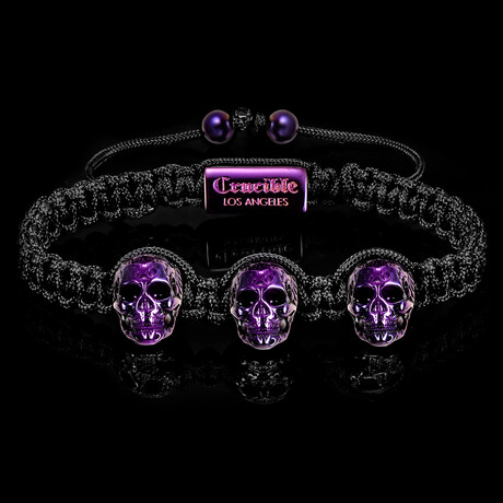 Purple Plated Stainless Steel Skulls Nylon Cord Adjustable Bracelet // 6mm