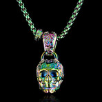 Iridescent Plated Extra Large Skull Pendant Necklace // 28"