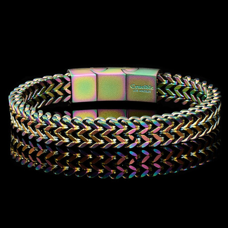 Matte Finish Iridescent Plated Stainless Steel Double Franco Row Bracelet // 10mm