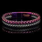Matte Finish Purple Plated Stainless Steel Box Row + Leather Cuff Bracelet // 12mm