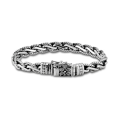 Sterling Silver Bracelet + Swirl Design Lock (7.5)