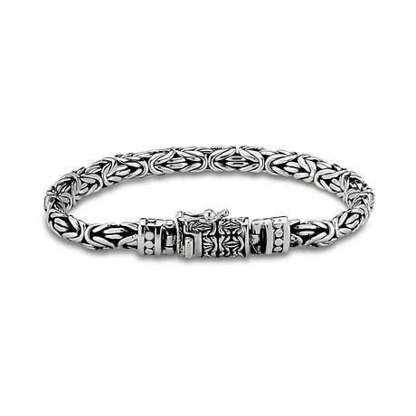 Sterling Silver Byzantine Bracelet + Design Lock (7.5)