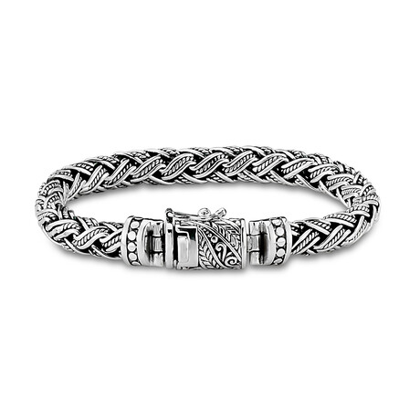 Sterling Silver Braided Bracelet + Wheat Design Lock (7.5)