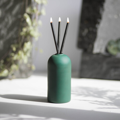 Wylie // Green Vase + Black Candlesticks