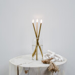 Wylie // Gold Candles + Clear Vase