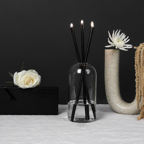 Wylie // Black Candles + Clear Vase