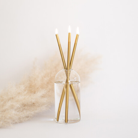Wylie // Clear Vase + Gold Candlesticks