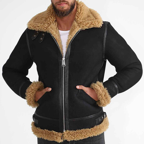 Shearling Aviator Jacket // Washed Brown + Ginger Curly Wool (Small)