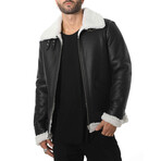 Axel Shearling Aviator Jacket // Silky Black + White Curly Wool (X-Small)