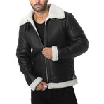 Axel Shearling Aviator Jacket // Silky Black + White Curly Wool (X-Small)