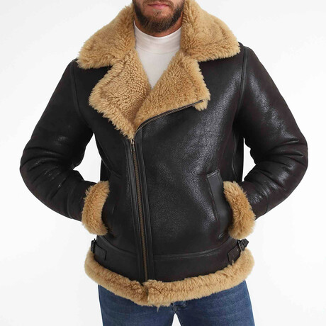Shearling Pilot Jacket // Vintage Brown + Ginger Curly Wool (Small)